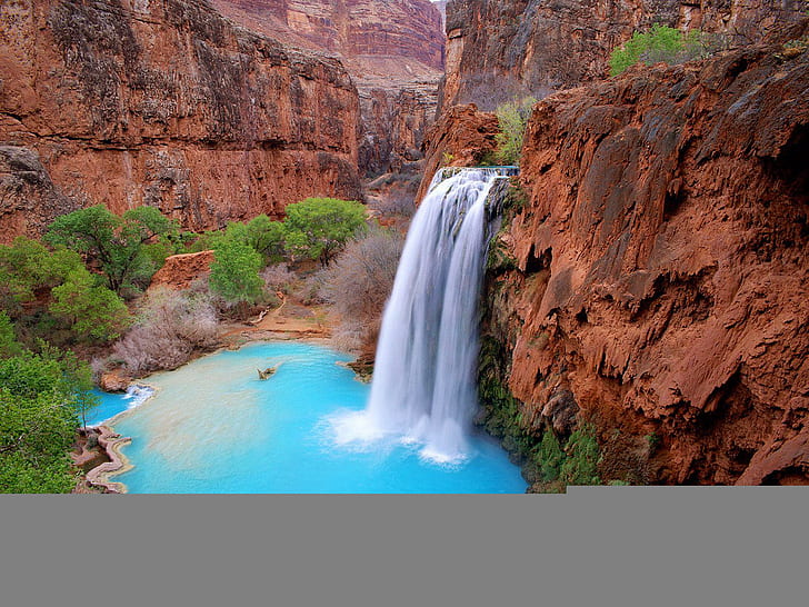 Havasu Falls Arizona Free Desktop, образование скал и водопадов, водопады, Аризона, рабочий стол, водопады, Хавасу, HD обои