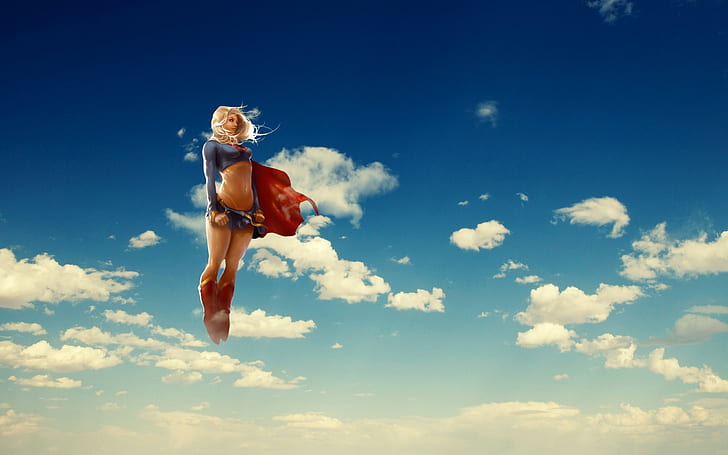 Supergirl, cartone animato, cielo, nuvole, supergirl, cartone animato, cielo, nuvole, Sfondo HD