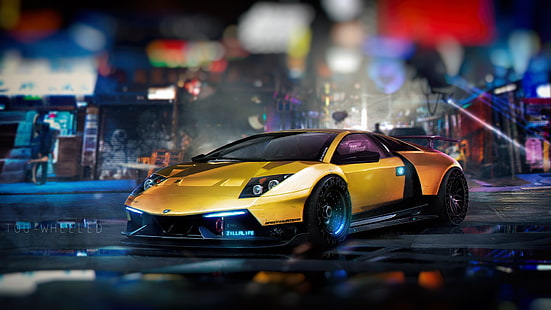 жълти коли, кола, превозно средство, Lamborghini, Lamborghini Murcielago, HD тапет HD wallpaper