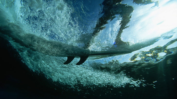 planche de surf blanche, surf, vagues, sport, sous l'eau, Fond d'écran HD