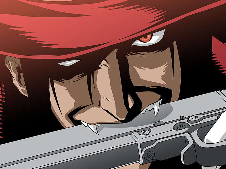 männliche Zeichentrickfigur mit grauer Pistole Vektorgrafik, Anime, Hellsing, Alucard (Hellsing), HD-Hintergrundbild