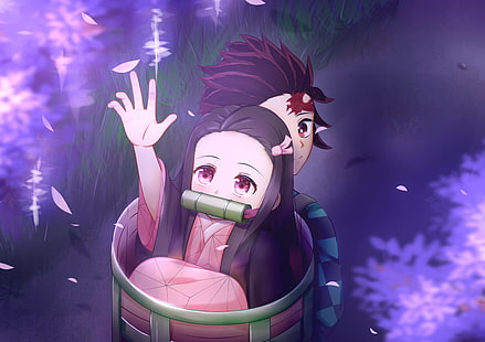 Anime, Demon Slayer: Kimetsu no Yaiba, Nezuko Kamado, Tanjirou Kamado, Sfondo HD HD wallpaper