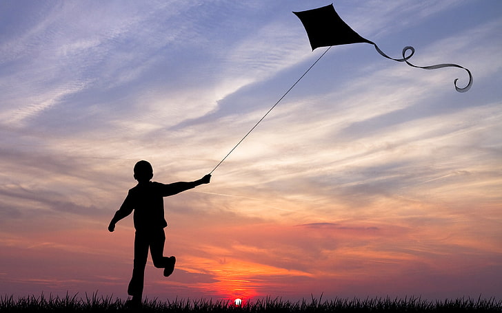 مكار سانكرانتي 2016 ، صورة ظلية لطفل يحمل طائرة ورقية ، مهرجانات / أعياد ، مهرجان ، عطلة ، 2016 ، مكار سانكرانتي، خلفية HD