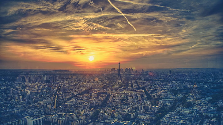 Хоризонт на град Париж през деня, град, Париж, HD тапет