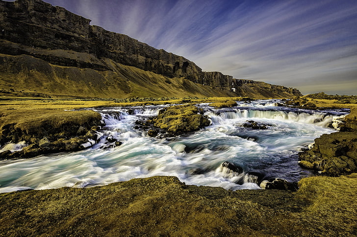 riacho branco, islândia, rio, riacho, rochas, montanhas, HD papel de parede