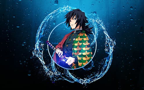 Giyu Tomioka (Kimetsu no Yaiba), Kimetsu no Yaiba, Wasser, Katana, Anime Boys, HD-Hintergrundbild HD wallpaper