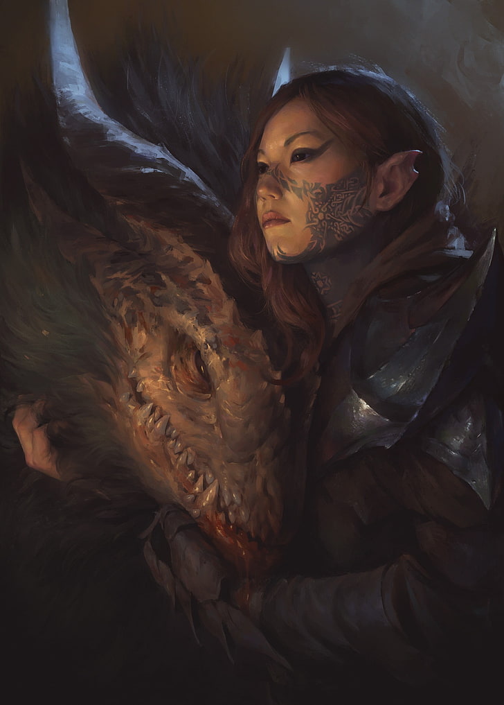 woman holding dragon digital wallpaper, fantasy art, dragon, HD wallpaper