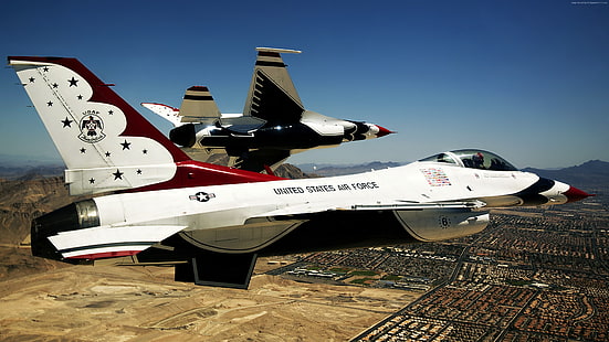 Американски ВВС, боен самолет, Thunderbird f-16, HD тапет HD wallpaper
