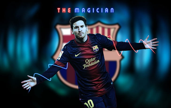 Лионел Меси Магьосникът, магьосникът футболен плакат, Барселона, Лионел Меси, магьосникът, HD тапет
