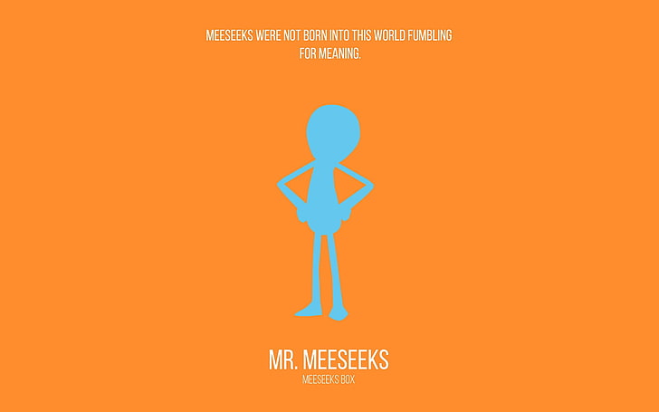 Mr. Meeseeks advertisement, Rick and Morty, minimalism, cartoon, Mr. Meeseeks, HD wallpaper