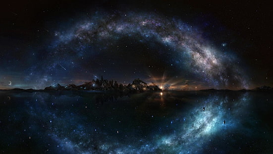 млечен път, звезден, звездна нощ, нощно небе, нощ, отразено, отражение, отражение, HD тапет HD wallpaper