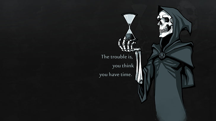 Grim Reaper, skalle, huvar, enkel bakgrund, timglas, tid, skelett, citat, ben, digital konst, HD tapet