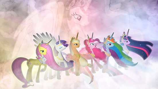 My Little Pony, My Little Pony: Friendship is Magic, Applejack (My Little Pony), Fluttershy (My Little Pony), Pinkie Pie, Princess Celestia, Rainbow Dash, Rarity (My Little Pony), Twilight Sparkle, Fondo de pantalla HD HD wallpaper