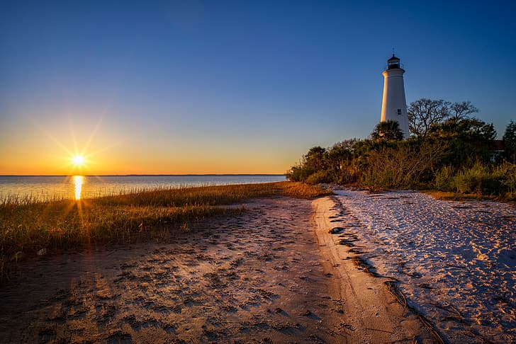 coast, lighthouse, FL, HD wallpaper