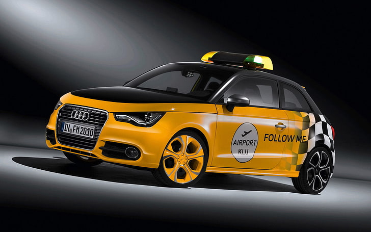 Audi 3 portes jaune, hayon, taxi, taxi auto, Audi A1 wortherse 981, Fond d'écran HD