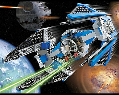 синя и сива космическа играчка, LEGO, LEGO Star Wars, Star Wars, TIE Fighter, TIE Interceptor, HD тапет HD wallpaper