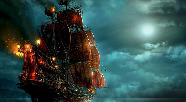 Peinture de bateau à voile, papier peint numérique Black Pearl, artistique, fantaisie, belle, nuageux, numérique, oeuvre, peinture, bateau à voile, Fond d'écran HD