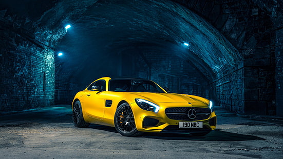 żółty Mercedes-Benz coupe, Mercedes-Benz AMG GT, samochód, Tapety HD HD wallpaper