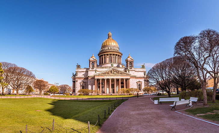 white and brown concrete building, Peter, Cathedral, Saint Petersburg, St. Isaac's Cathedral, Russia, SPb, Architecture, Saint Peterburg, HD wallpaper