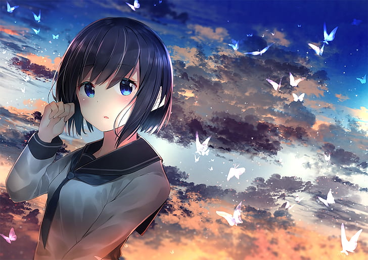 Anime, Anime Girls, originelle Charaktere, Schuluniform, Schulmädchen, HD-Hintergrundbild