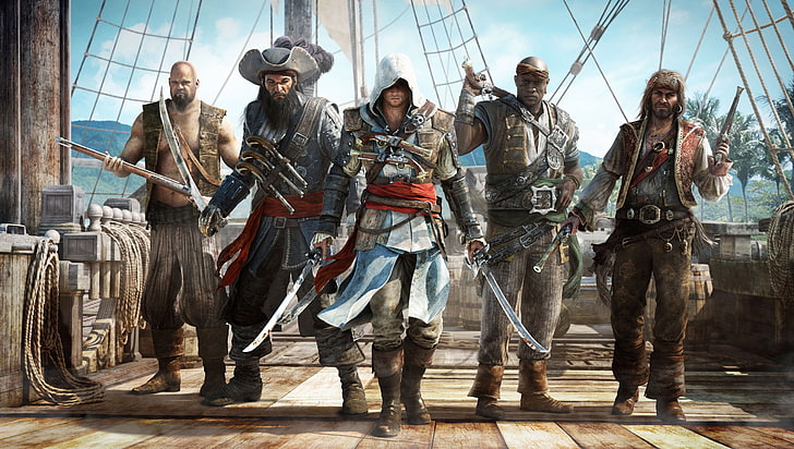 Fond d'écran Assassin's Creed, credo des assassins, drapeau noir, pirates, Fond d'écran HD