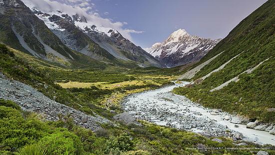 Hooker River, Mount Cook N.P., Canterbury, Isla Sur, Nueva Zelanda, Parques Nacionales, Fondo de pantalla HD HD wallpaper