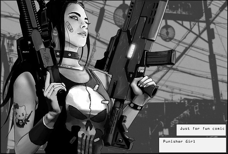 kobiety, pistolet, rysunek, dziewczyny z bronią, Tapety HD