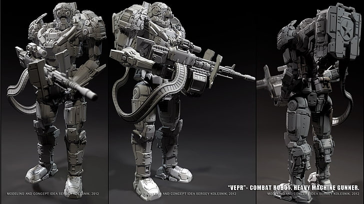 robot mitragliatrice action figure collage, Sergey Kolesnik, mitragliatrice, arte digitale, Sfondo HD