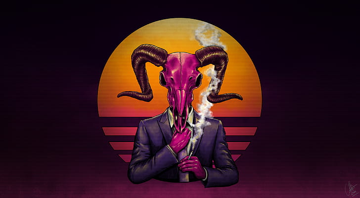 Teufel, Schädel, Kunstwerk, Rauchen, Zigaretten, Hörner, HD-Hintergrundbild