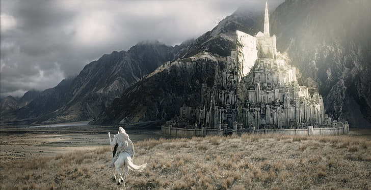 The Lord of The Rings movie clip still, Gandalf, The Lord of the Rings: The Return of the King, The Lord of the Rings, wizard, Minas Tirith, Gondor, HD wallpaper