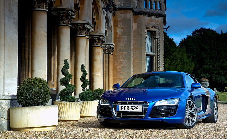 Audi R8 V10 син, син Audi купе, автомобили, Audi, син, HD тапет