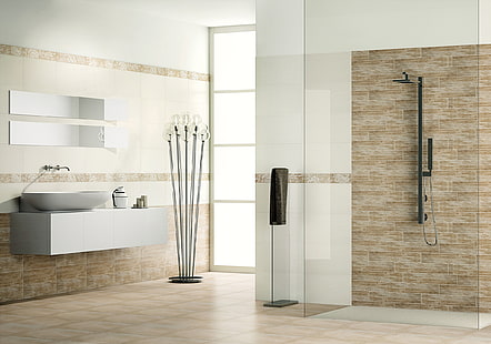 белая керамическая раковина, дизайн, дом, стиль, комната, вилла, интерьер, ванная комната, HD обои HD wallpaper