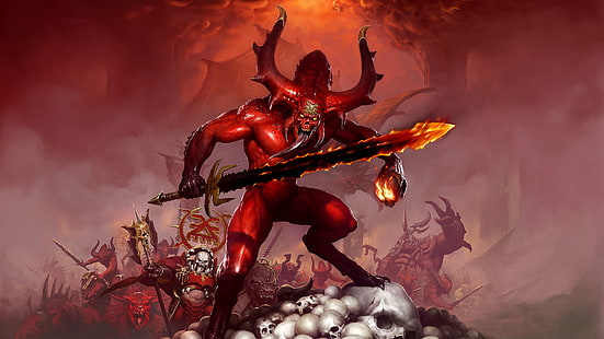 Warhammer, Warhammer 40 000: Dawn of War III, Демон, Череп, Меч, Warhammer 40 000: Dawn of War III, Warhammer 40k, HD обои HD wallpaper