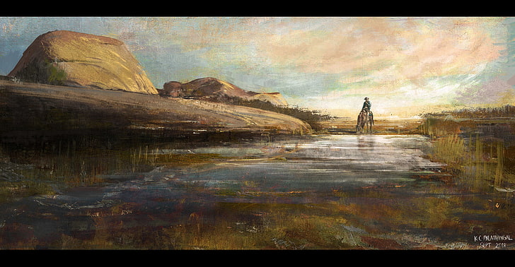 koboi, karya seni, menunggang kuda, digital, barat, dunia barat, Kanish Cyriacus Palathingal, Wallpaper HD