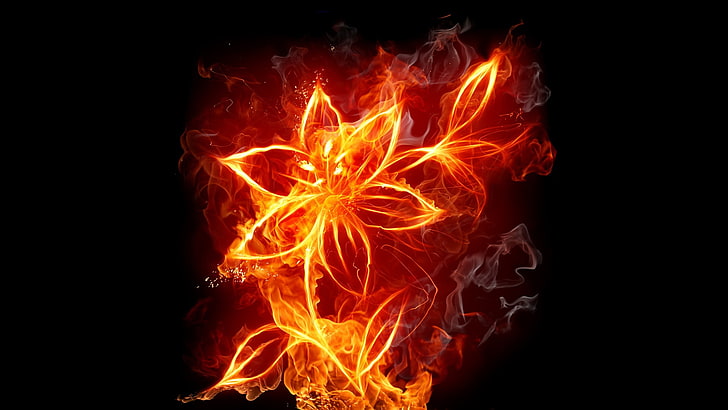 пламя цветы огонь дым черный фон 1920x1080 Природа Цветы HD Арт, Цветы, пламя, HD обои