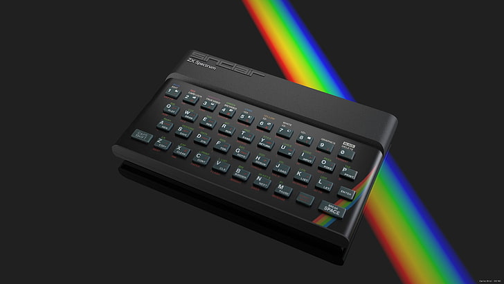 черная беспроводная компактная клавиатура, Zx Spectrum, компьютер, винтаж, блендер, 3D, ретро компьютеры, 8 бит, HD обои