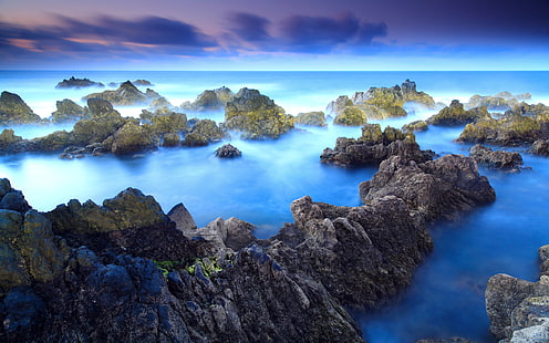 Porto Moniz, Tramonto, Isole Madeira, Rocce, Sfondo HD HD wallpaper
