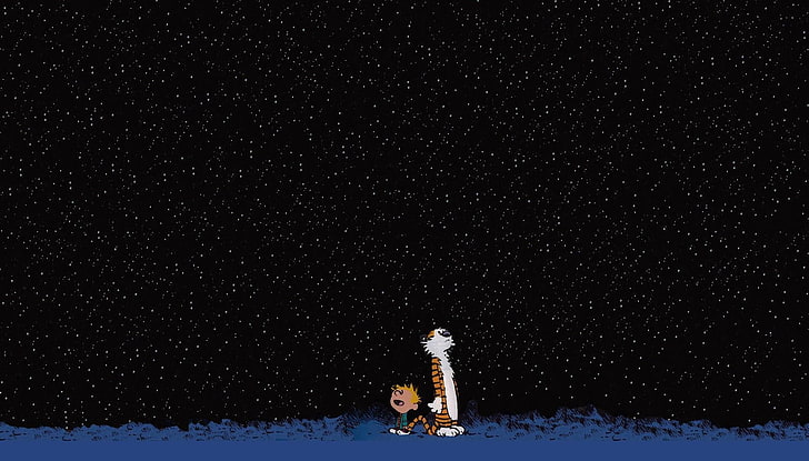 illustrazione di due personaggi dei cartoni animati, Calvin e Hobbes, cartone animato, Sfondo HD
