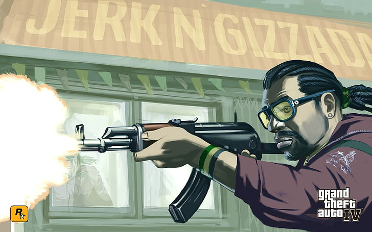 Grand Theft Auto 4 digital wallpaper, assault, man, gun, ak-47, gta 4, HD wallpaper