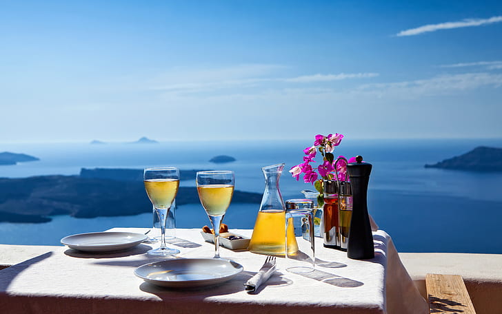laut, pemandangan, alam, rumah, Santorini, Yunani, Wallpaper HD