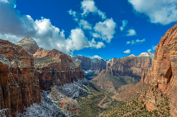rocky mountains, Canyon Overlook Trail, Zion National Park, Utah, USA, Clouds, 4K, HD wallpaper