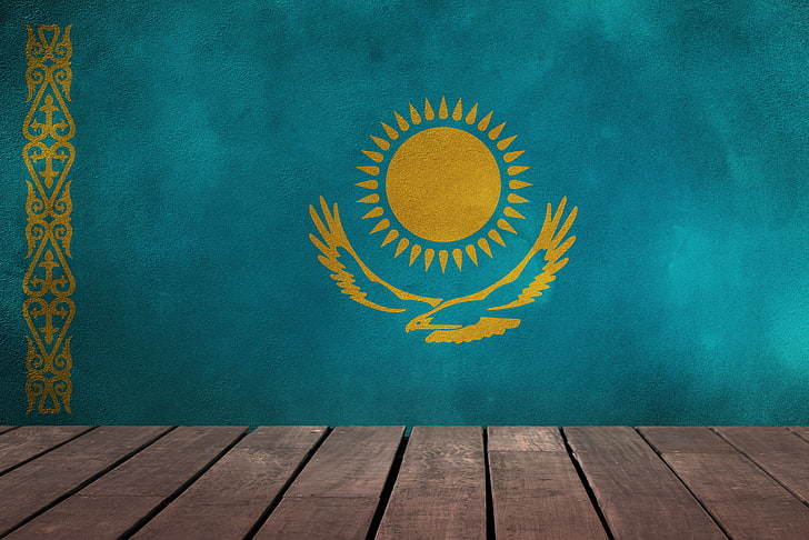 flag of kazakhstan, HD wallpaper