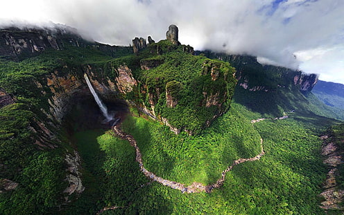Angel Falls, Dragon Falls, landscape, mountain, nature, river, Venezuela, waterfall, HD wallpaper HD wallpaper