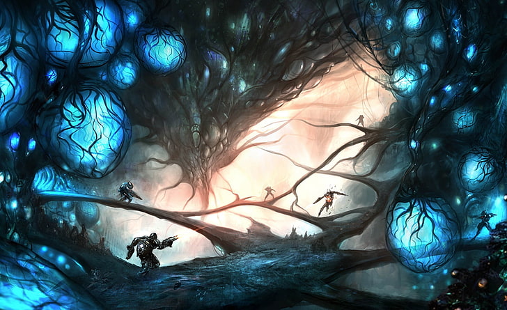 Fantasy Lands 12, blue egg lot with aliens digital wallpaper, Artistic, Fantasy, Lands, HD wallpaper