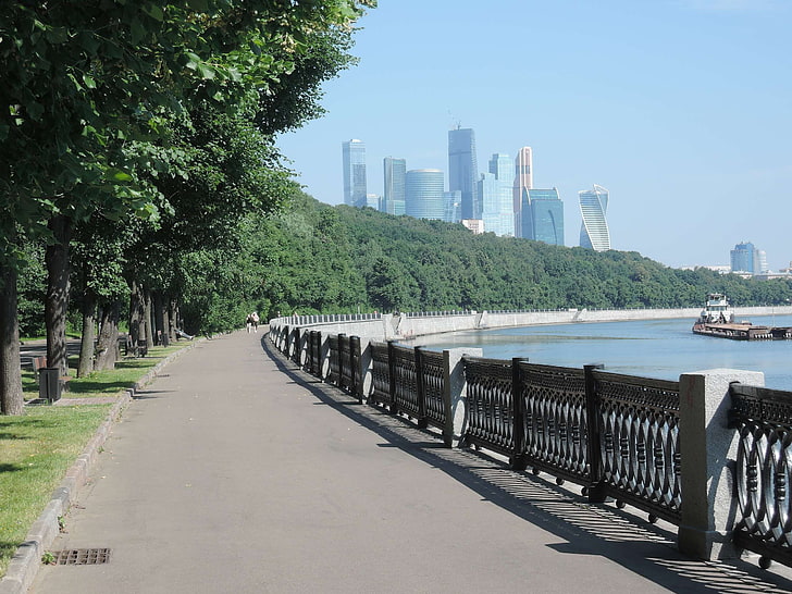 manhã, moscovo, cidade de moscovo, rio moscovo, passeio marítimo, rio, aterro do rio, verão, manhã ensolarada, HD papel de parede