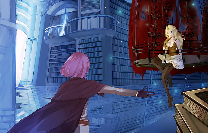 два аниме персонажа цифровые обои, убийцы, девушка, клетка, здание, HD обои