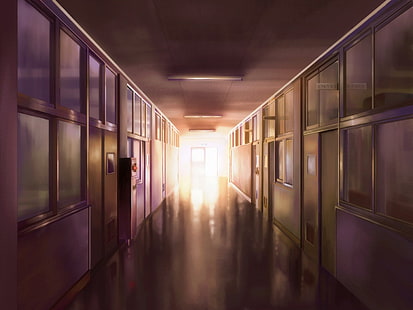 szkoła, korytarz, światła, Tapety HD HD wallpaper