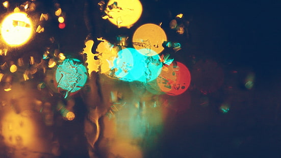 фотография на боке, снимка на светлините на боке, дъжд, боке, капки вода, замъглено, вода върху стъкло, HD тапет HD wallpaper