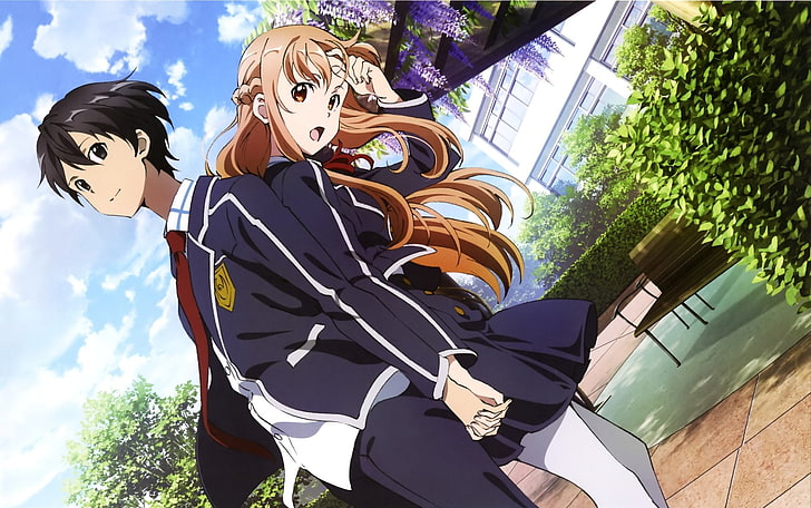 karakter anime boy berambut hitam, Sword Art Online, Asuna Yuuki, Kirito (Sword Art Online), Wallpaper HD