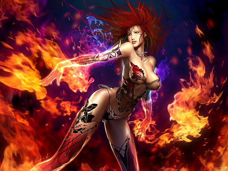 Fantasy Fire Fantasy Аннотация Fantasy HD Арт, девушка, Огонь, фэнтези, HD обои